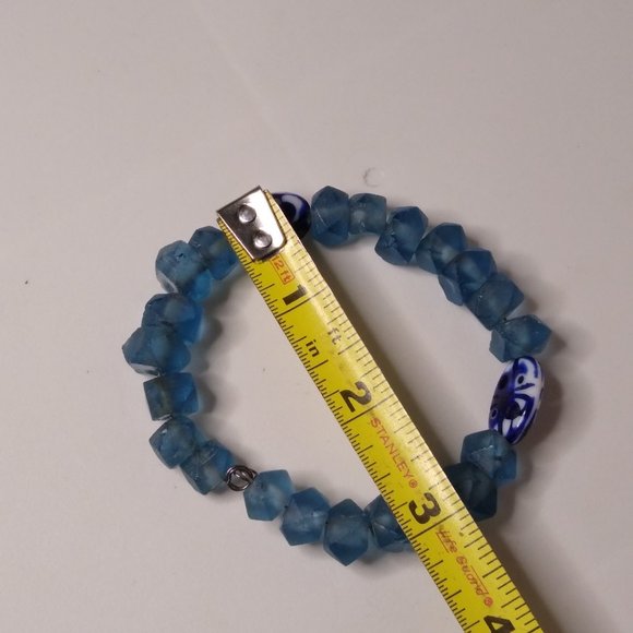 Vintage Glass And Ceramic Blue Bead Bracelet - Picture 13 of 13